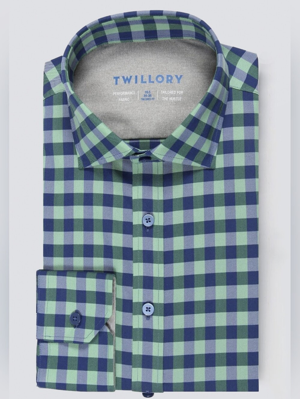 Twillory Leader Non-Iron Gingham Long Sleeve Dress Shirt Green Blue